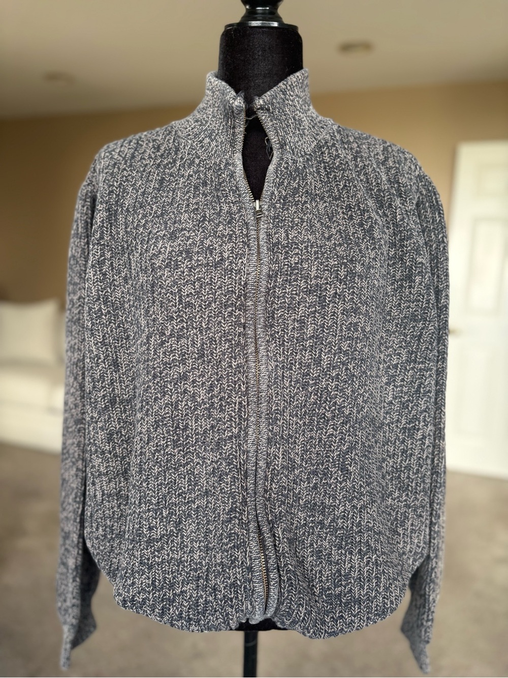 L.L. Bean Men's Marled Gray Full-Zip Knit Sweater size L